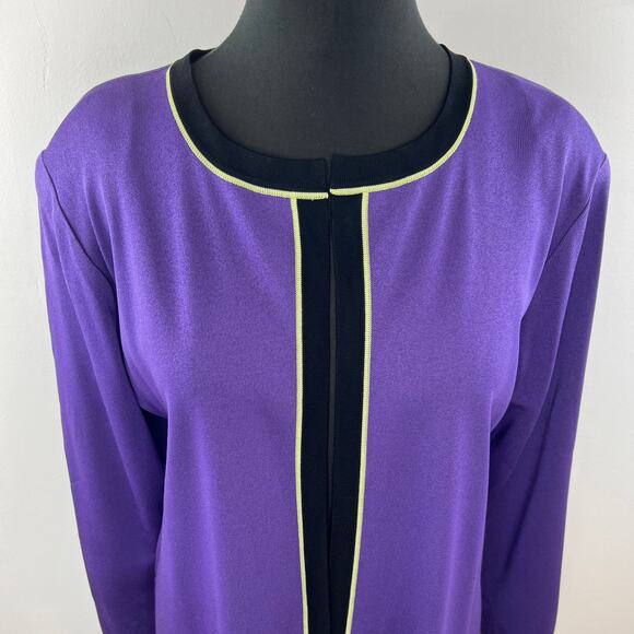 MISOOK Purple Black Open Cardigan Sweater Side Slit Round Neck M L ? - Picture 2 of 6
